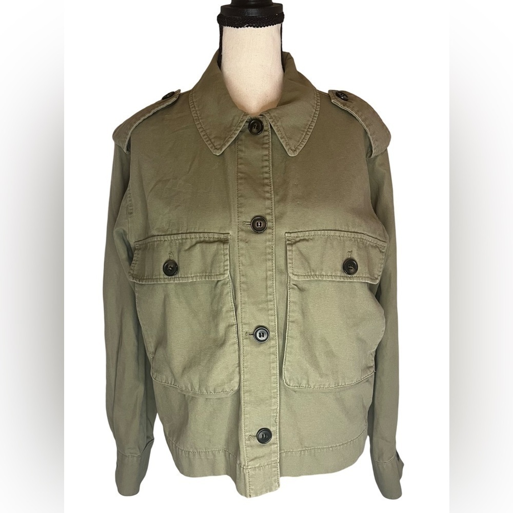 H & M Cropped Army Green Button Down Jacket Women’s Size XS 100% Cotton